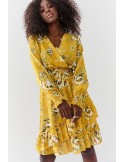 Airy dress with a mustard floral print FG637 - Online store - Boutique